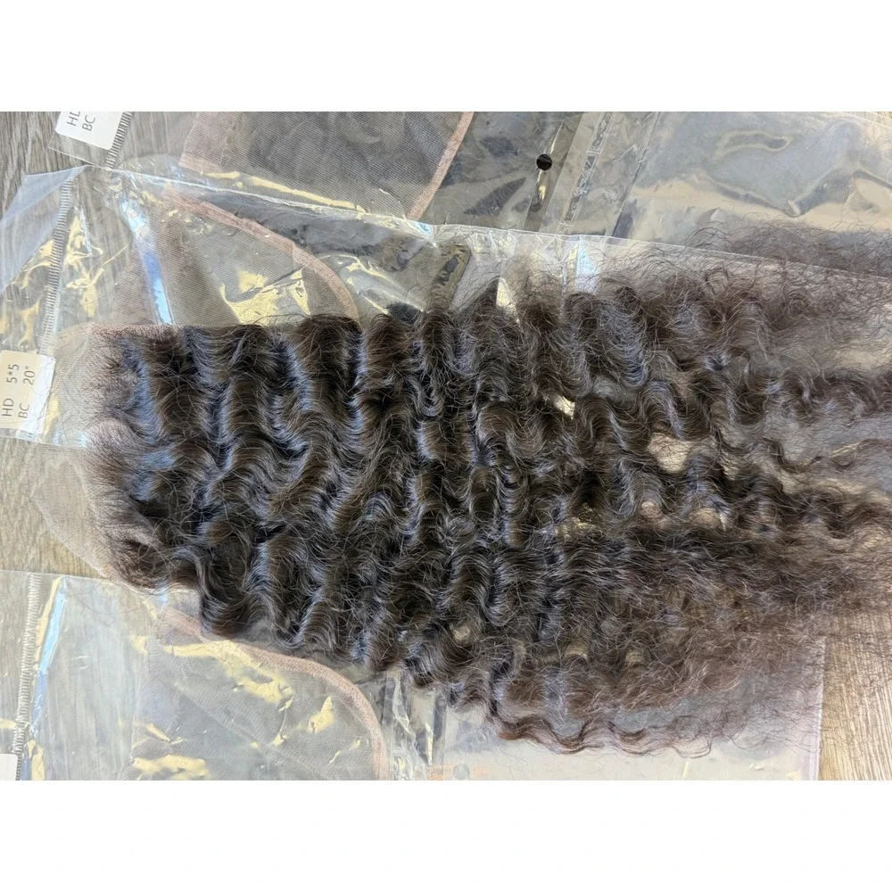 14" Burmese Curly Hair HD 5x5 Lace Closure Free Part 100% Human Hair - Picture 2 of 3